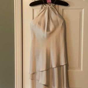 Cocktail dress sleeveless satin looking tope tiered bottom